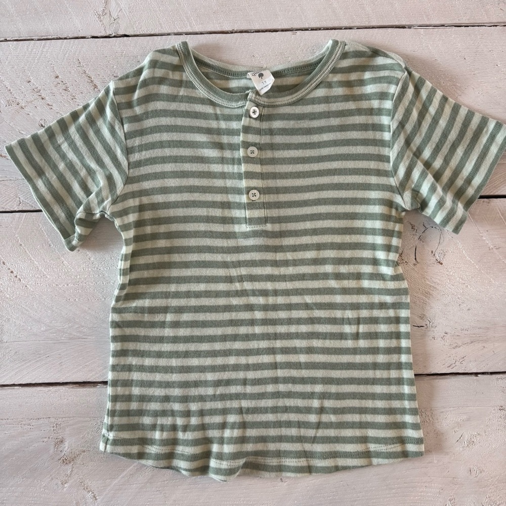Kate Quinn Green Striped Henley Top